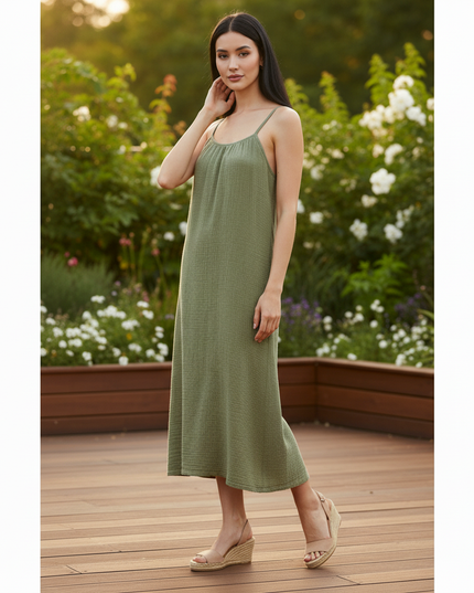 Musselin Kleid Gruen Strand Mini | Musselin Kleid - Ansicht 3