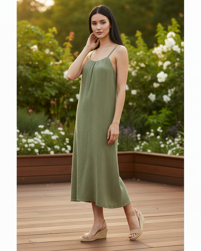 Musselin Kleid Gruen Strand Mini | Musselin Kleid - Ansicht 3