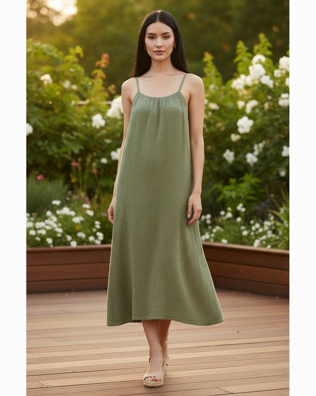 Musselin Kleid Gruen Strand Mini | Musselin Kleid - Ansicht 5