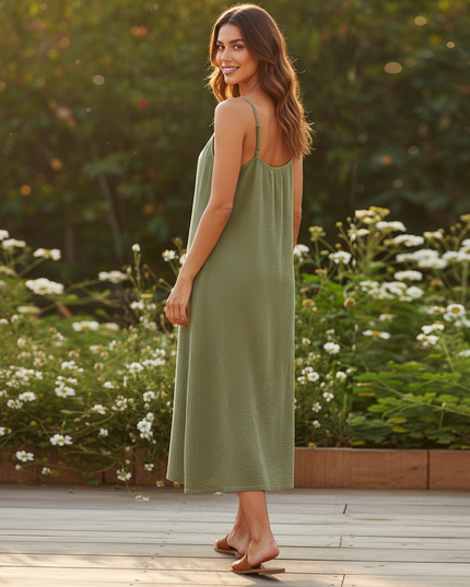 Musselin Kleid Gruen Traeger Mini | Musselin Kleid - Ansicht 2