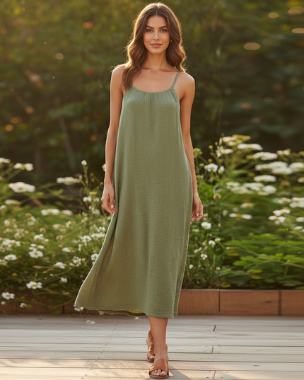 Musselin Kleid Gruen Traeger Mini | Musselin Kleid - Ansicht 5
