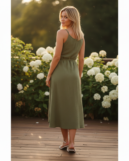 Musselin Kleid Gruen V-Ausschnitt Kurz | Musselin Kleid - Ansicht 2