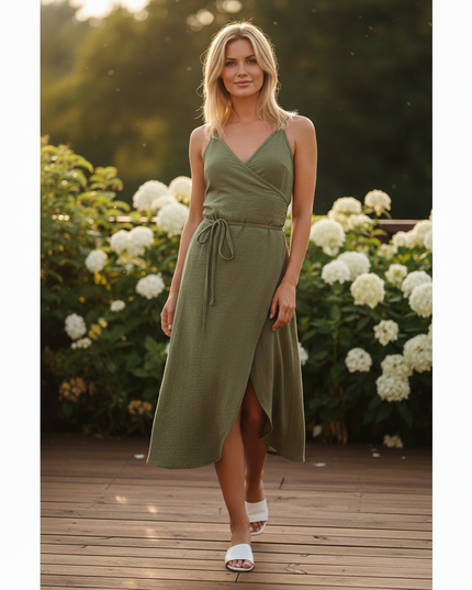 Musselin Kleid Gruen V-Ausschnitt Kurz | Musselin Kleid - Ansicht 5