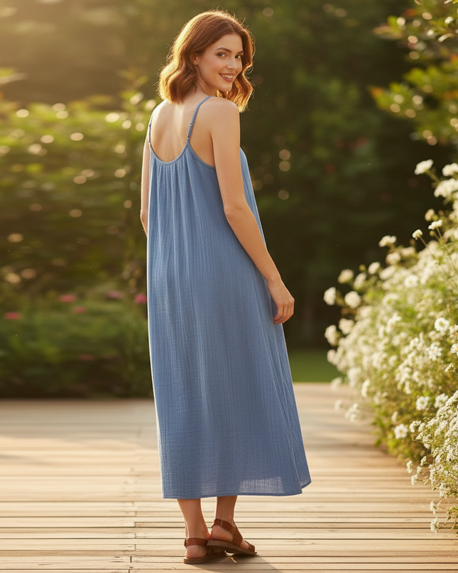 Musselin Kleid Hellblau Sommer Lang | Musselin Kleid - Ansicht 2