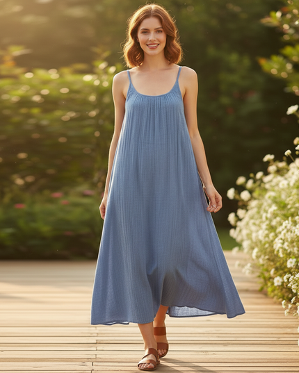 Musselin Kleid Hellblau Sommer Lang | Musselin Kleid - Ansicht 5