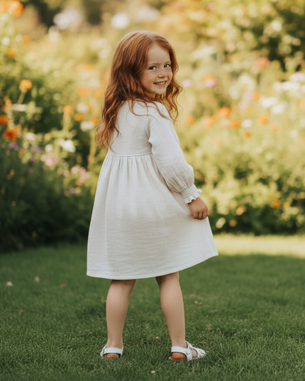 Musselin Kleid Kinder - Weiss Langarm 90-130 cm - Ansicht 2