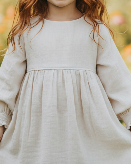 Musselin Kleid Kinder - Weiss Langarm 90-130 cm - Ansicht 4