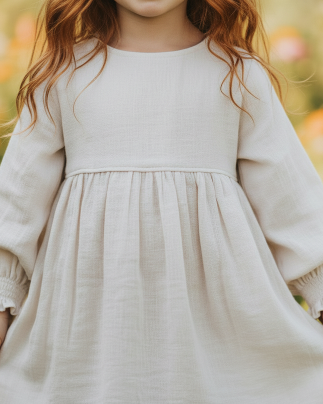 Musselin Kleid Kinder - Weiss Langarm 90-130 cm - Ansicht 4