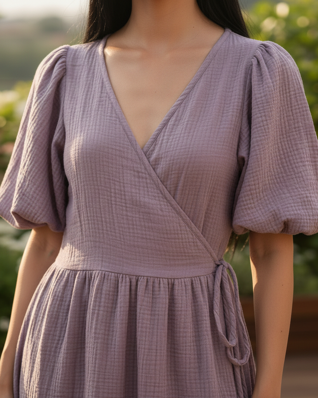 Musselin Kleid Knoepfe - Weiches Baumwollkleid - Ansicht 4