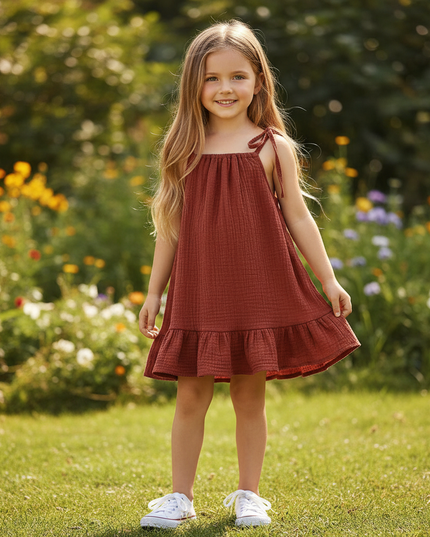 Musselin Kleid Kordel Kind - Burgund Baby Kleid - Ansicht 1