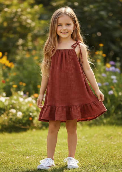 Musselin Kleid Kordel Kind - Burgund Baby Kleid - Ansicht 1