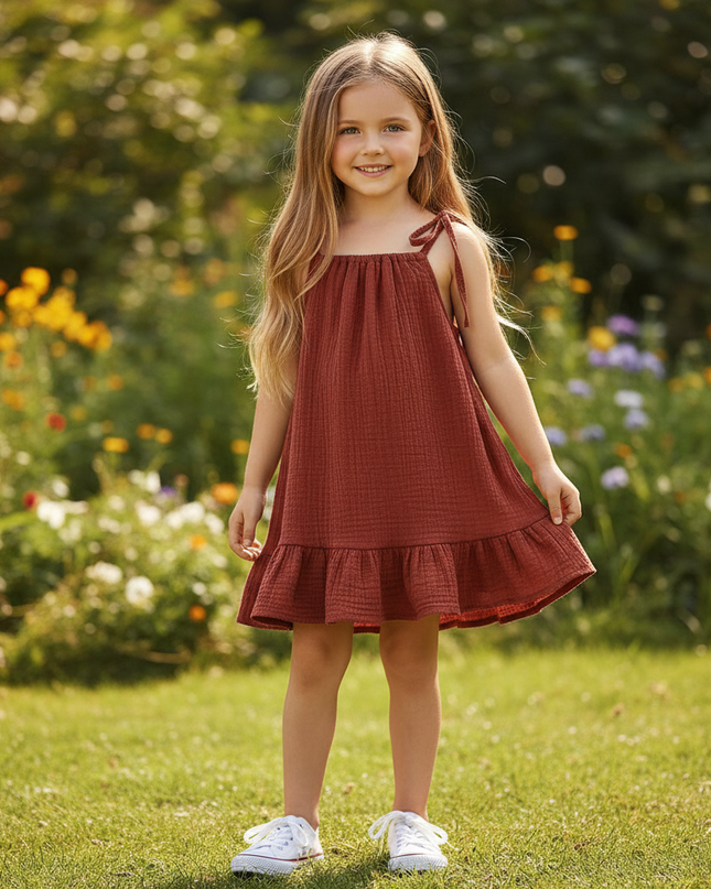 Musselin Kleid Kordel Kind - Burgund Baby Kleid - Ansicht 1