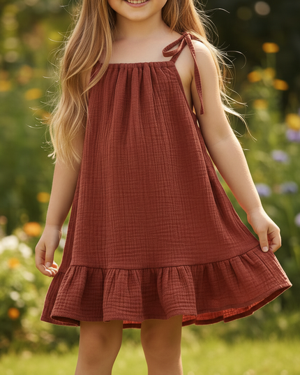 Musselin Kleid Kordel Kind - Burgund Baby Kleid - Ansicht 4