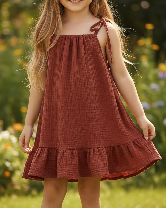 Musselin Kleid Kordel Kind - Burgund Baby Kleid - Ansicht 4