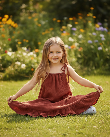 Musselin Kleid Kordel Kind - Burgund Baby Kleid - Ansicht 5