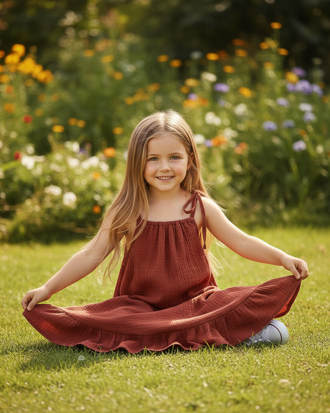Musselin Kleid Kordel Kind - Burgund Baby Kleid - Ansicht 5
