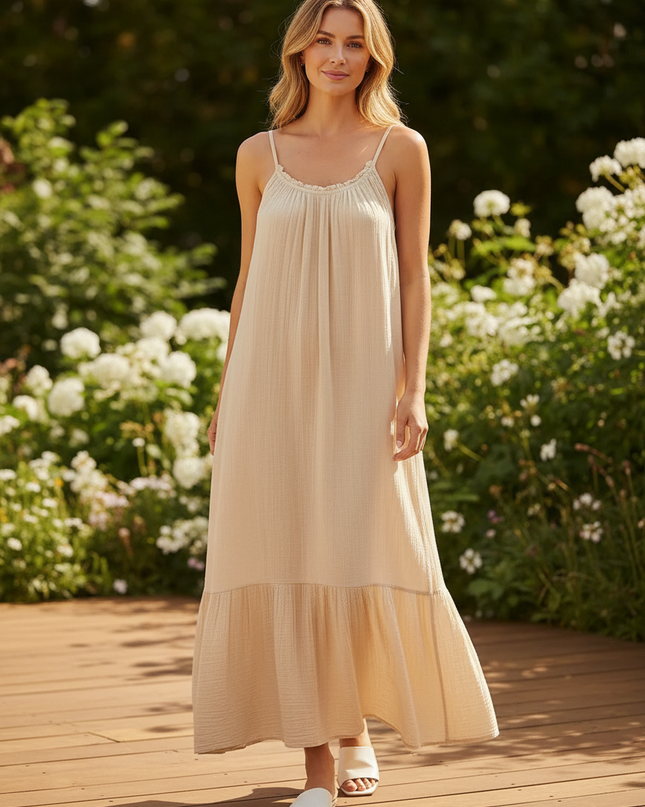 Musselin Kleid Kurz A-Linie - Beige Strand One Size - Ansicht 1