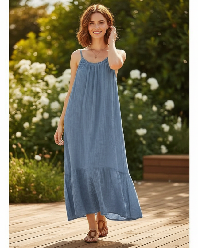 Musselin Kleid Kurz Baumwolle - Blau One Size - Ansicht 1