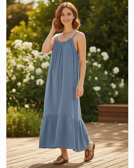 Musselin Kleid Kurz Baumwolle - Blau One Size - Ansicht 3
