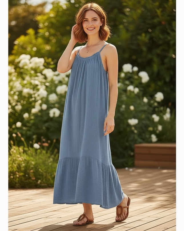 Musselin Kleid Kurz Baumwolle - Blau One Size - Ansicht 3