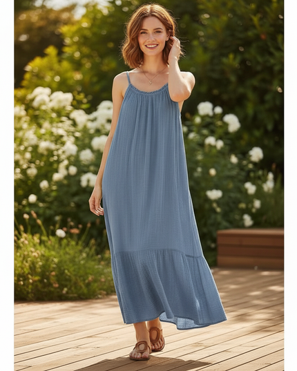 Musselin Kleid Kurz Baumwolle - Blau One Size - Ansicht 4