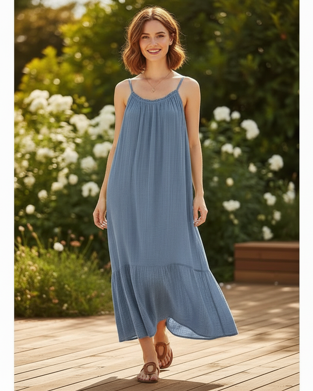 Musselin Kleid Kurz Baumwolle - Blau One Size - Ansicht 5
