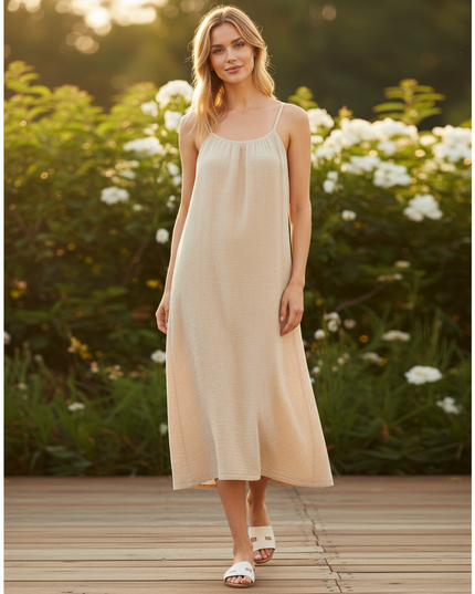 Musselin Kleid Kurz Blumen - Beige Traegerkleid - Ansicht 5