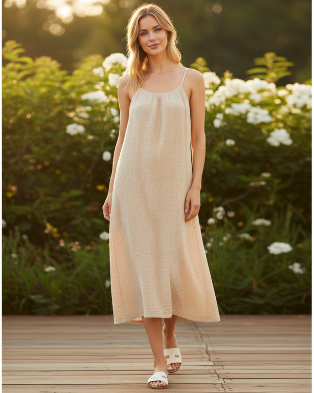 Musselin Kleid Kurz Blumen - Beige Traegerkleid - Ansicht 5