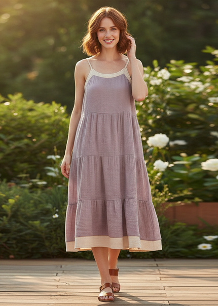 Musselin Kleid Kurz Boho - Lila Tragerschnitt - Ansicht 1