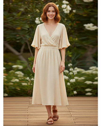 Musselin Kleid Kurz Creme Puffarmel - 100% Baumwolle - Ansicht 1