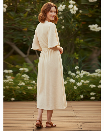 Musselin Kleid Kurz Creme Puffarmel - 100% Baumwolle - Ansicht 2
