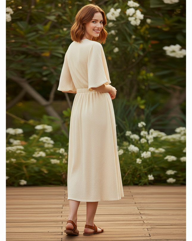 Musselin Kleid Kurz Creme Puffarmel - 100% Baumwolle - Ansicht 2