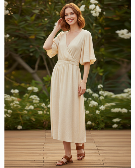 Musselin Kleid Kurz Creme Puffarmel - 100% Baumwolle - Ansicht 3