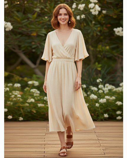 Musselin Kleid Kurz Creme Puffarmel - 100% Baumwolle - Ansicht 5