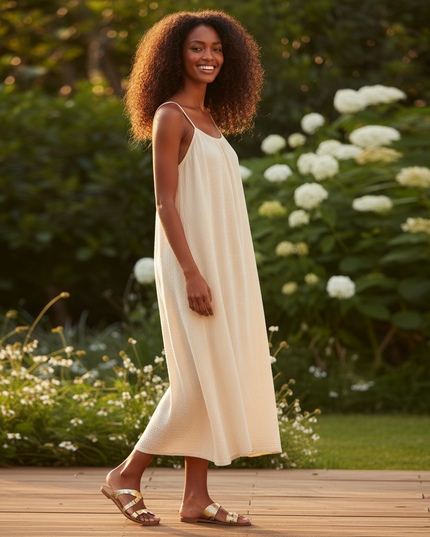 Musselin Kleid Kurz Floral - Beige Mini Traegerkleid - Ansicht 3