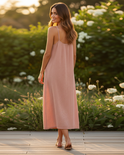 Musselin Kleid Kurz Gestreift - Rosa Traegerkleid - Ansicht 2