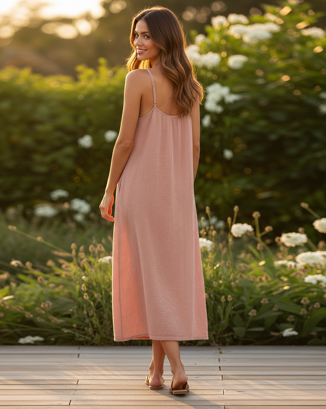 Musselin Kleid Kurz Gestreift - Rosa Traegerkleid - Ansicht 2