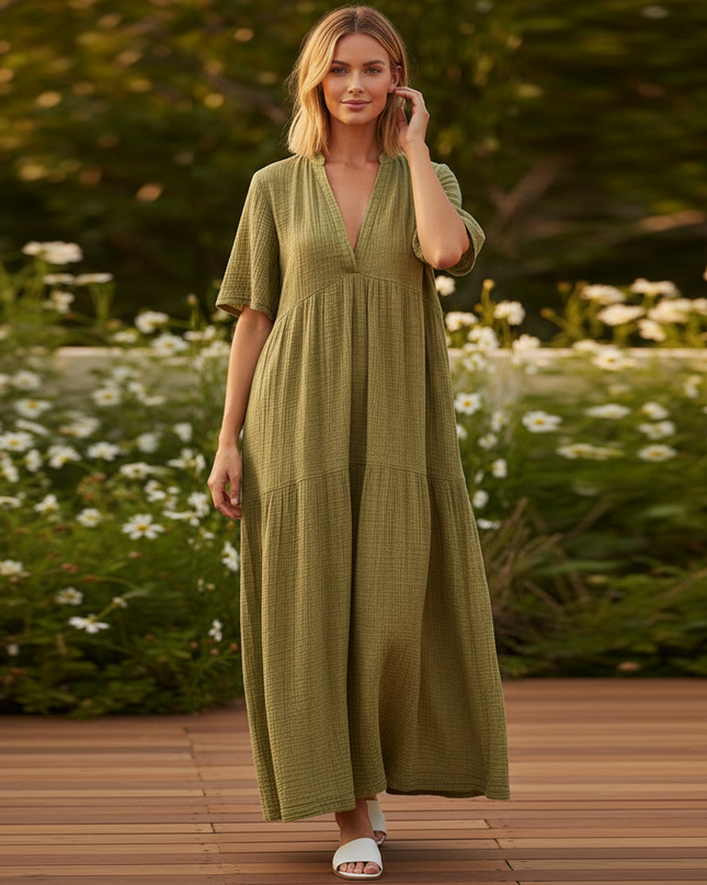 Musselin Kleid Kurz Gruen - Locker & Som Aermellos - Ansicht 1