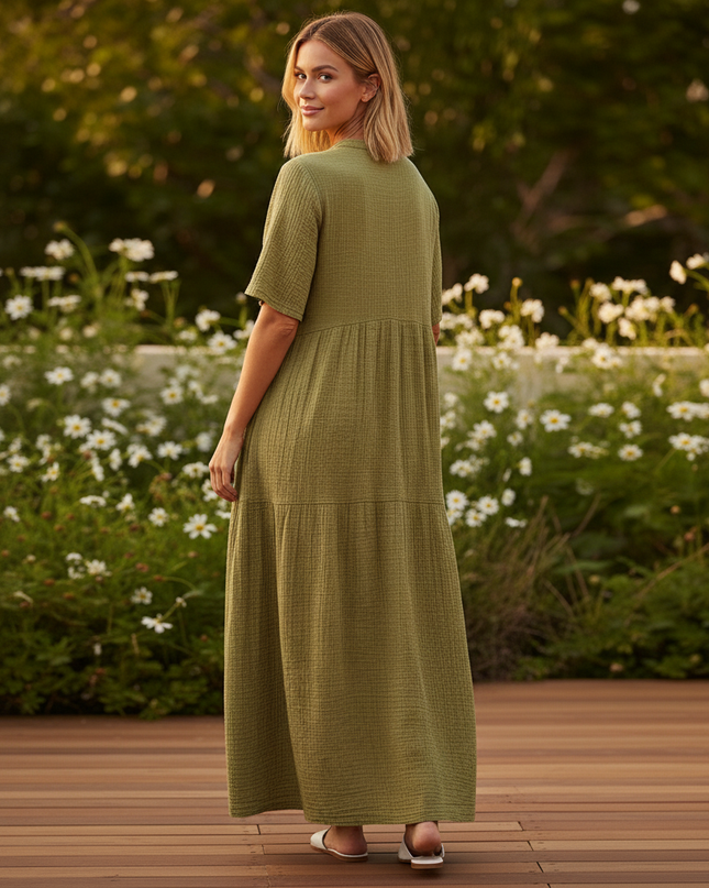 Musselin Kleid Kurz Gruen - Locker & Som Aermellos - Ansicht 2