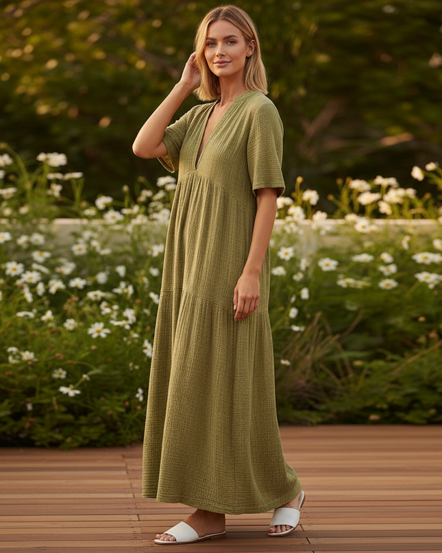 Musselin Kleid Kurz Gruen - Locker & Som Aermellos - Ansicht 3