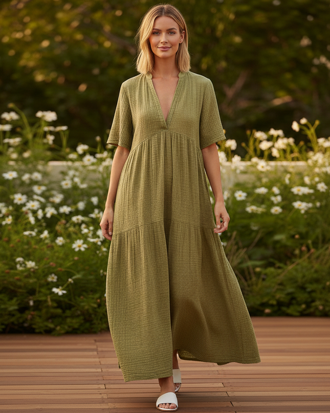 Musselin Kleid Kurz Gruen - Locker & Som Aermellos - Ansicht 5