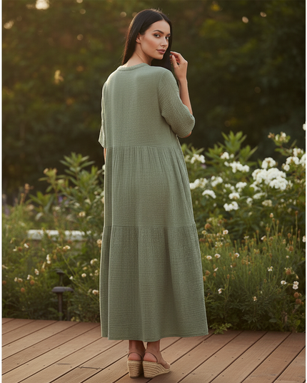 Musselin Kleid Kurz Gruen - Erdiges Sommerkleid - Ansicht 2