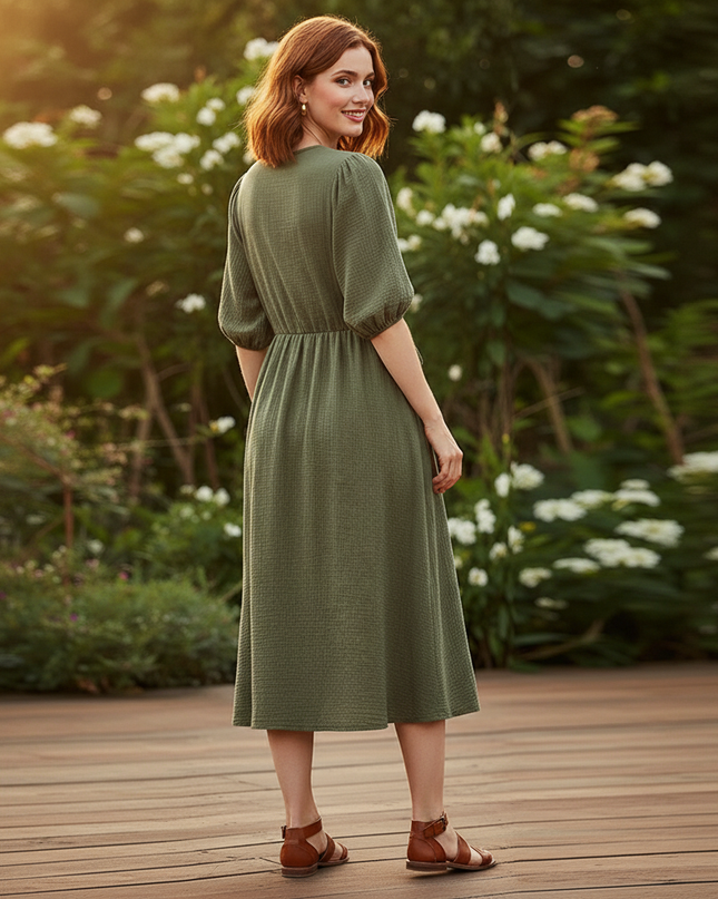 Musselin Kleid Kurz Gruen Puffarmel - Baumwolle Sommer - Ansicht 2