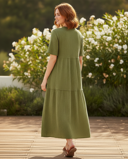 Musselin Kleid Kurz Gruen - Frisches Baumwollkleid - Ansicht 2