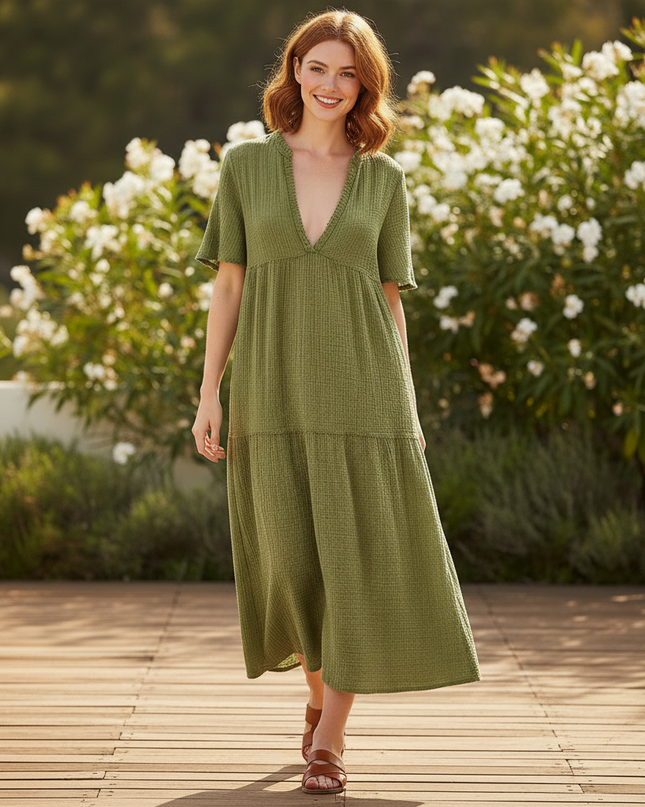 Musselin Kleid Kurz Gruen - Frisches Baumwollkleid - Ansicht 5