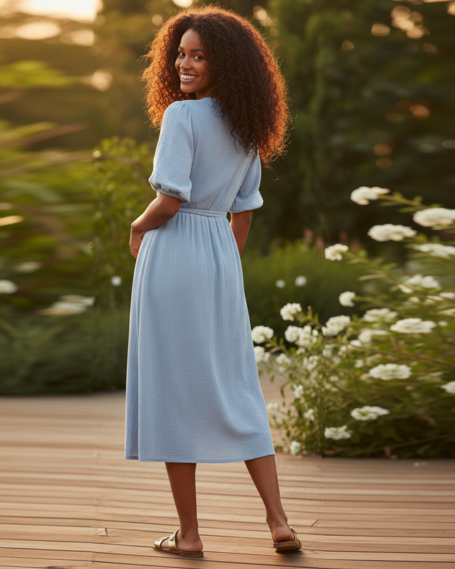 Musselin Kleid Kurz Hellblau Puffarmel - Baumwolle Sommer - Ansicht 2