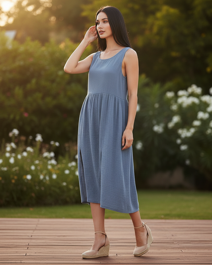 Musselin Kleid Kurz Hellblau - Boho Spaghetti Traeger - Ansicht 3