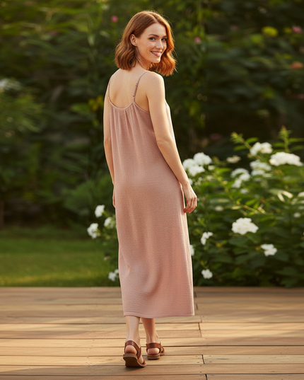 Musselin Kleid Kurz Leo - Rosa Mini mit Spaghettitraeger - Ansicht 2