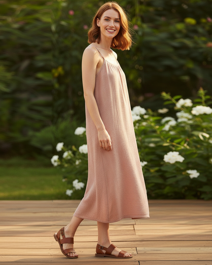 Musselin Kleid Kurz Leo - Rosa Mini mit Spaghettitraeger - Ansicht 3
