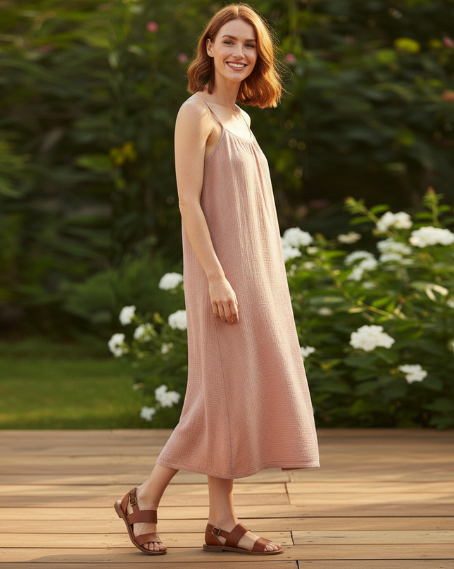 Musselin Kleid Kurz Leo - Rosa Mini mit Spaghettitraeger - Ansicht 3